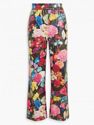 Серые кожаные прямые брюки в цветочек с принтом Alice + Olivia