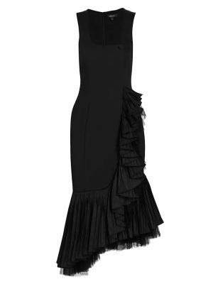 Плиссированное длинное платье без рукавов из тюля Badgley Mischka черное