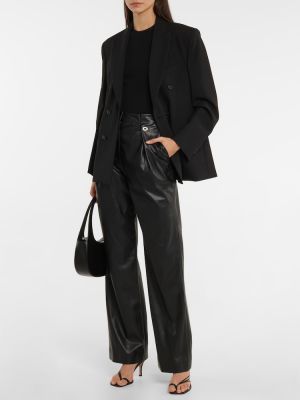 Kožené rovné kalhoty s vysokým pasem z imitace kůže Simkhai černé