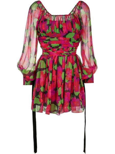 Mini obleka s cvetličnim vzorcem s potiskom Saint Laurent