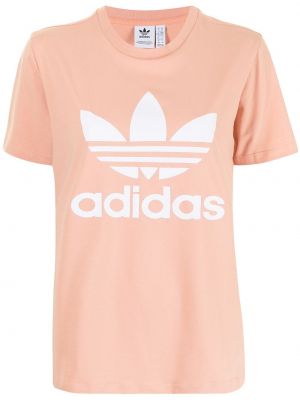 Mustriline puuvillased t-särk Adidas roosa