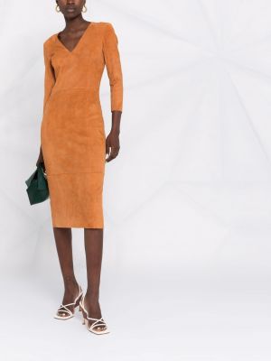 Vestido de ante con escote v Drome naranja