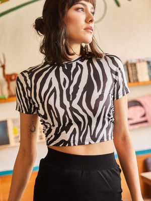 Bluză tricotate cu model zebră Olalook alb