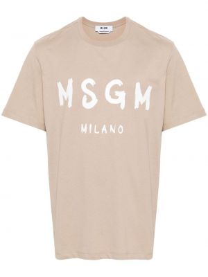 Bavlnené tričko s potlačou Msgm béžová