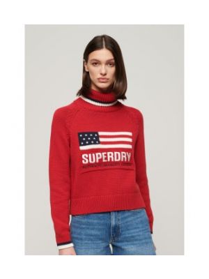 Pull en coton en tricot avec manches longues Superdry rouge