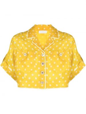 Puntíkaté lněné košile s krátkým rukávem Zimmermann - žlutá