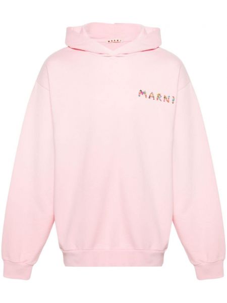 Raštuotas medvilninis džemperis su gobtuvu Marni rožinė