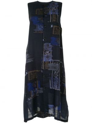 Pletena obleka s potiskom z abstraktnimi vzorci Y's modra