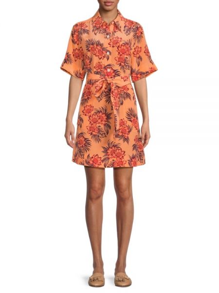 Шелковое платье мини в цветочек с принтом Equipment оранжевое
