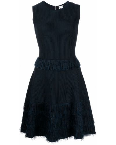 Viskózové šaty s třásněmi bez rukávů Milly - modrá