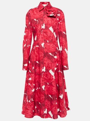 Хлопковое платье-рубашка в цветочек с принтом Valentino красное