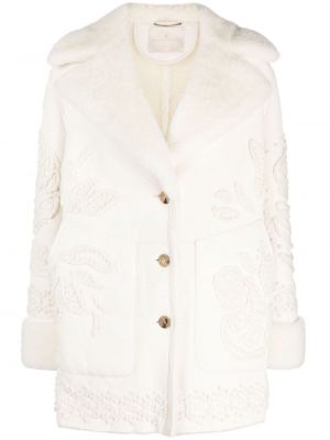 Květinový kožený kabát Ermanno Scervino bílý