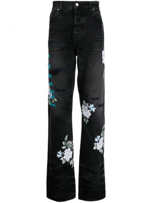 Květinové straight fit džíny s potiskem Amiri černé