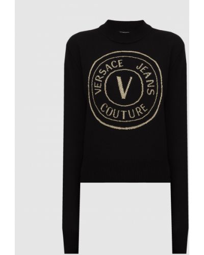 Укорочений джемпер з логотипом Versace Jeans Couture, чорний