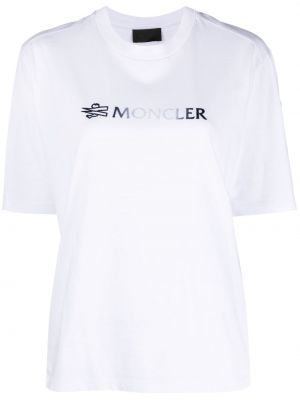 Kokvilnas t-krekls ar apdruku Moncler balts