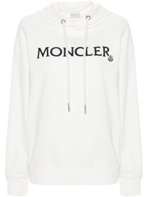 Pamučna hoodie s kapuljačom s vezom Moncler bijela