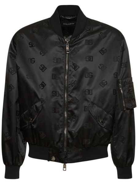 Žakárová saténová bomber bunda Dolce & Gabbana čierna