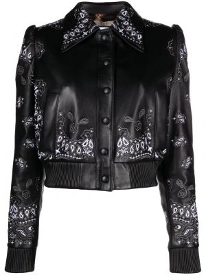 Usnjena jakna z vezenjem Philipp Plein črna