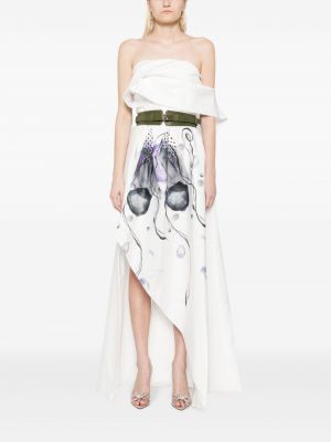 Sukienka koktajlowa z nadrukiem w abstrakcyjne wzory asymetryczna Saiid Kobeisy biała