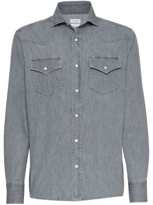 Džínová košile Brunello Cucinelli šedá