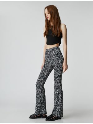 Pantaloni cu talie înaltă slim fit cu model floral Koton negru
