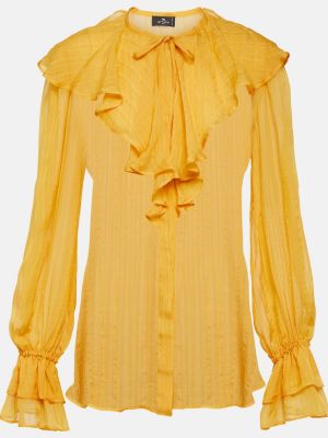 Копринена блуза с волани Etro жълто