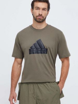 Памучна тениска с дълъг ръкав с апликация Adidas зелено