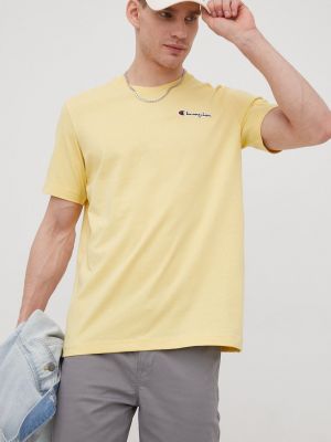 Champion t-shirt bawełniany kolor żółty z aplikacją
