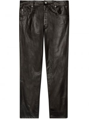 Usnjene ravne hlače Gucci črna