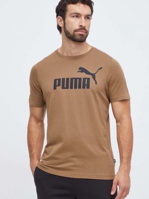 Памучна тениска с дълъг ръкав с принт Puma кафяво