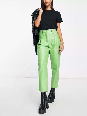 Плиссированные кожаные брюки с высокой талией Miss Selfridge зеленые