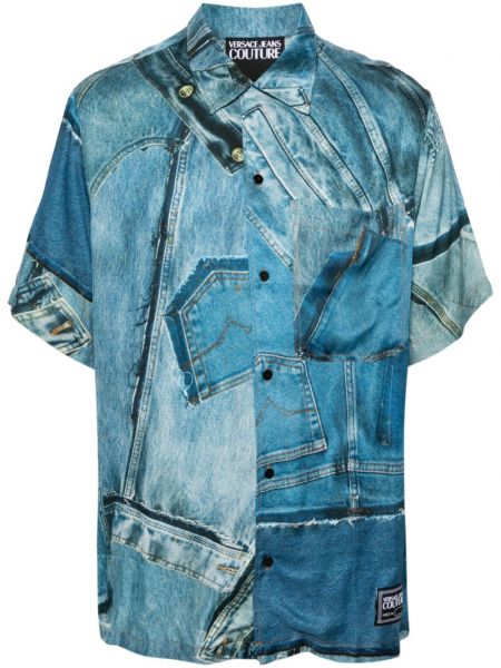 Raštuota džinsiniai marškiniai Versace Jeans Couture mėlyna