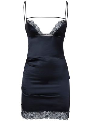 Сатенена мини рокля с дантела Nensi Dojaka черно