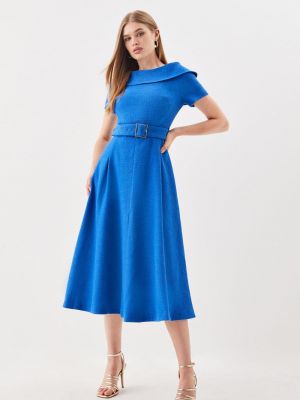 Твидовое платье миди с высоким воротником Karen Millen синее