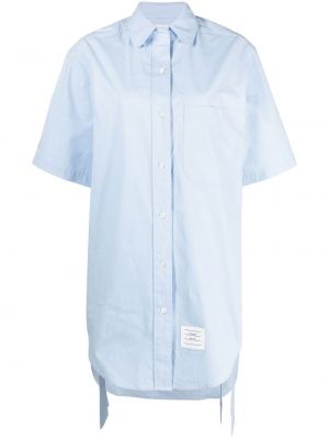 Klasické bavlněné mini šaty s krátkými rukávy Thom Browne - modrá