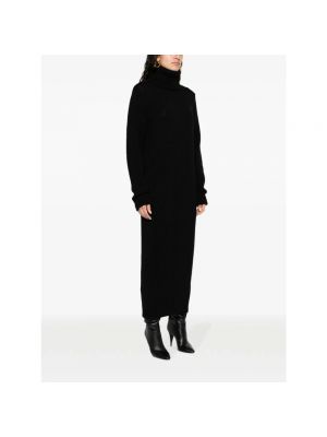 Vestido largo de lana con cuello alto Saint Laurent negro