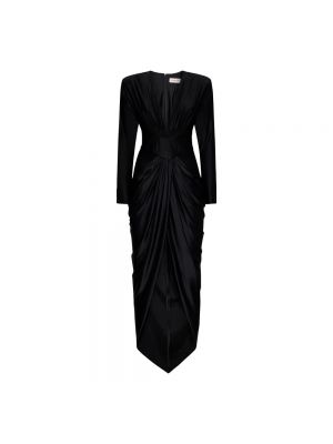 Czarna sukienka midi z dekoltem w serek drapowana Alexandre Vauthier