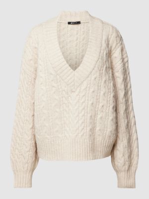 Dzianinowy sweter z dekoltem w serek Gina Tricot beżowy