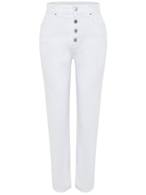 Jeansy z wysoką talią na guziki Trendyol białe