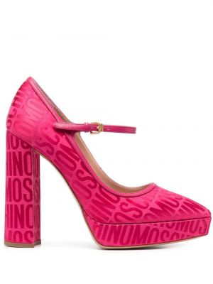 Pantofi cu toc din piele din jacard Moschino roz