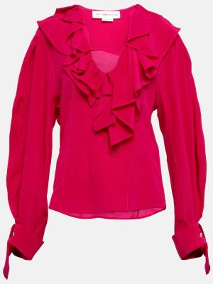 Μεταξωτή μπλούζα με βολάν Victoria Beckham ροζ