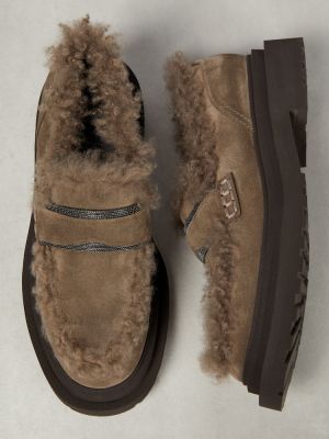 Pantofi loafer din piele de căprioară Brunello Cucinelli maro