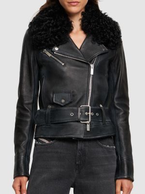 Kožená bunda s kožušinou Blumarine čierna