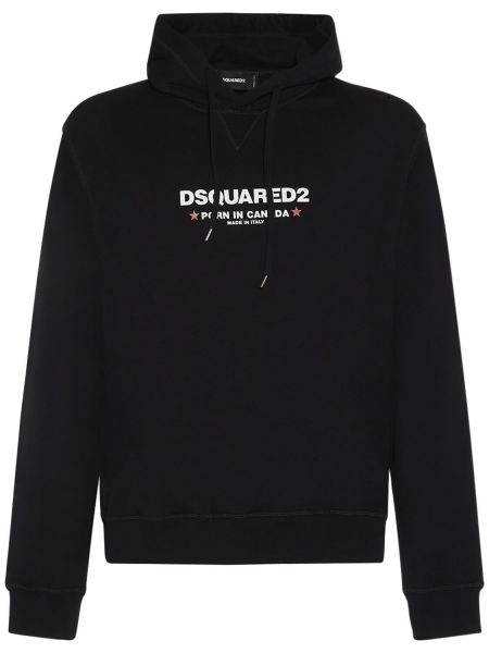 Relaxed fit medvilninis džemperis su gobtuvu Dsquared2 juoda