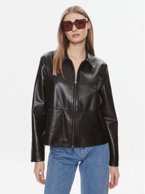 Voľná priliehavá kožená bunda z ekologickej kože Calvin Klein čierna
