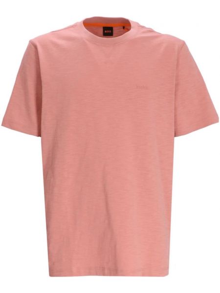 Βαμβακερή μπλούζα με κέντημα Boss ροζ