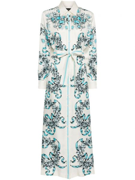 Robe chemise en soie à fleurs Cynthia Rowley blanc