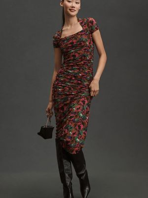 Платье миди с квадратным вырезом с коротким рукавом с сеткой Misa