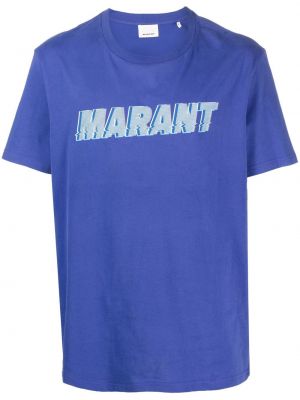 Koszulka bawełniana z nadrukiem Isabel Marant niebieska