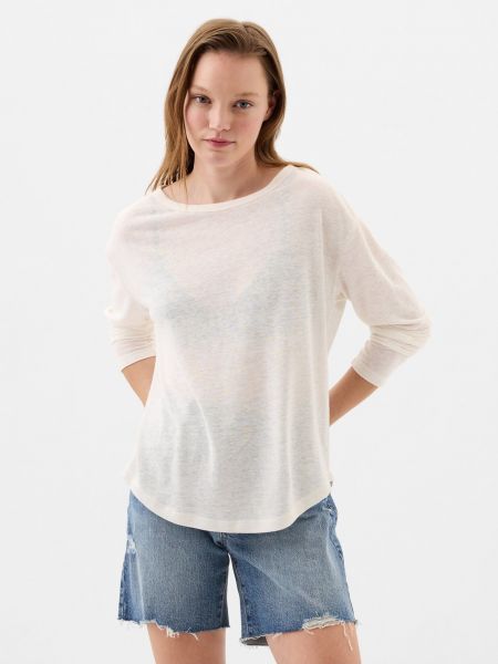 Lněné tričko s dlouhým rukávem Gap bílé